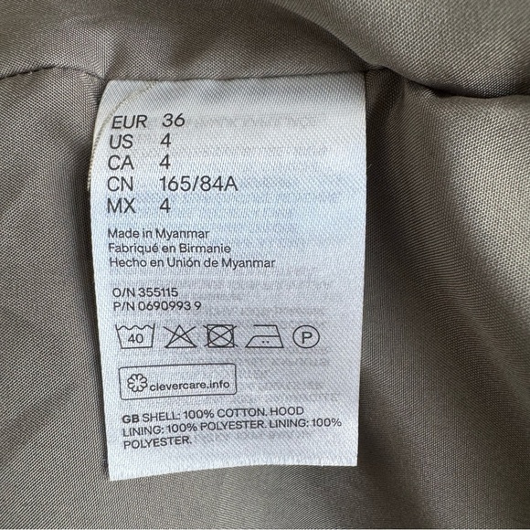 H&M Military Short Length Hooded Jacket - Water Repellent - Olive - Picture 8 of 9